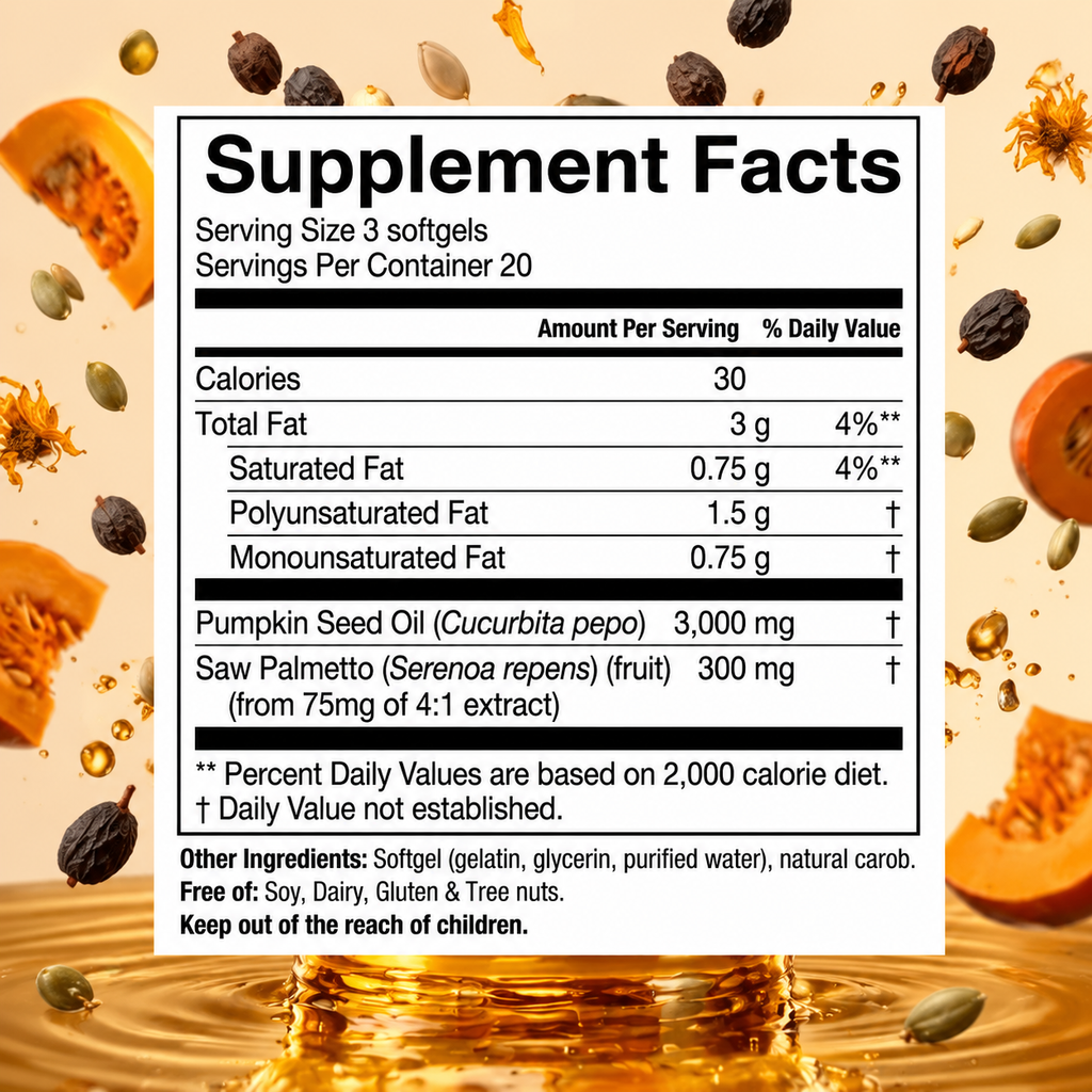 Cold Pressed Virgin Pumpkin Seed Oil with Saw Palmetto 2-in-1 Formula, 3000mg per Serving, 300 Softgels Dietary Supplement